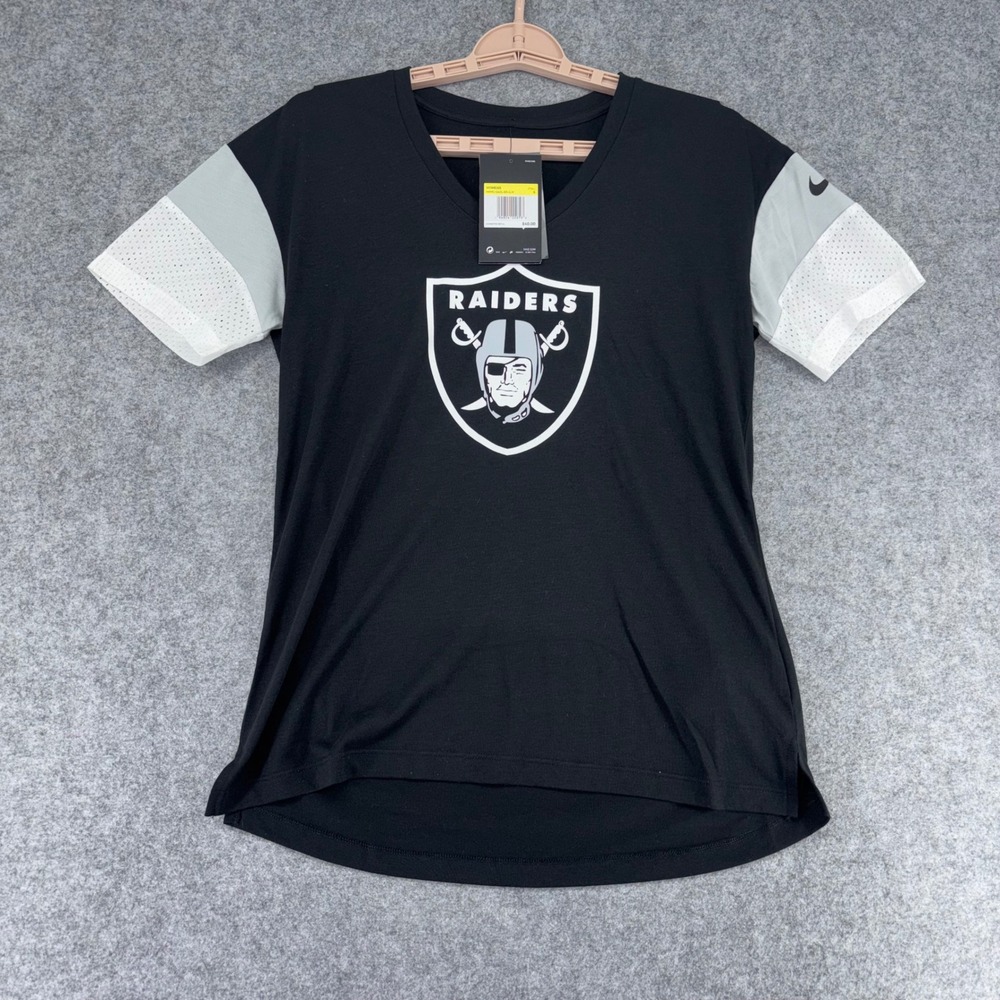 Nike NFL Oakland Raiders Dri-FIT V-Neck T-Shirt Womens S Black NKMC-040L-8D-ILW